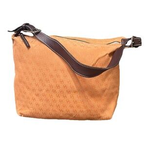 DOONEY & BOURKE ORANGE SIGNATURE  CANVAS‎ LEATHER HOBO SHOULDER HANDBAG PURSE